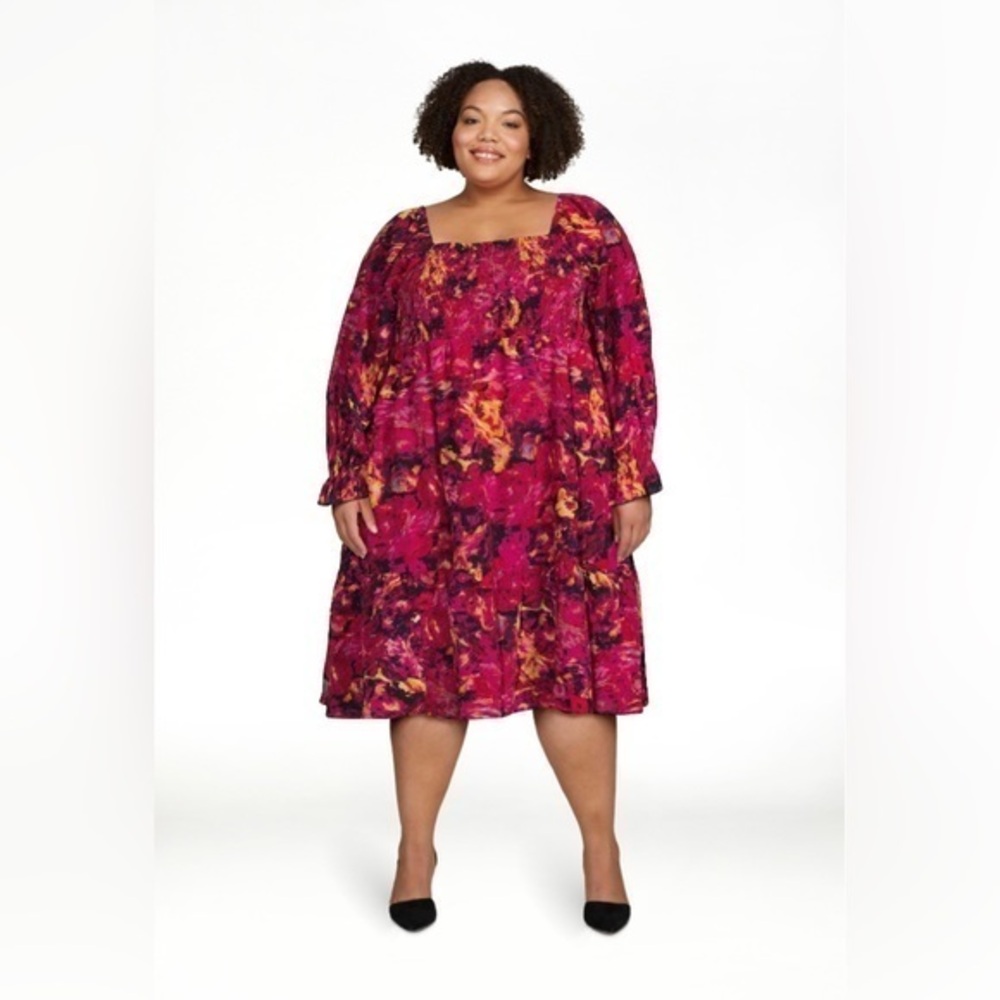 Plus Size Square Neck Peasant Dress